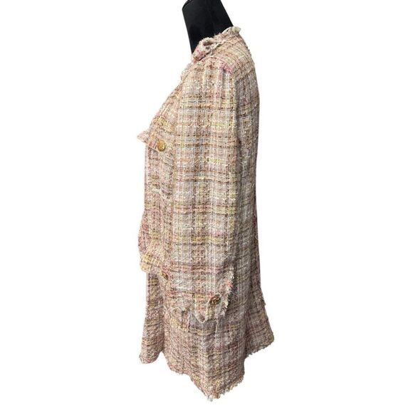 A374 ZARA WOMAN FANTASY TWEED PINK LONG GOLD BUTTONS COAT BLAZER JACKET Large - Picture 7 of 15